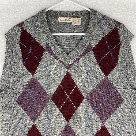 Vintage Stanley Blacker Sweater Vest Mens Size L 100% Shetland Wool Knit Italy - Picture 4 of 12